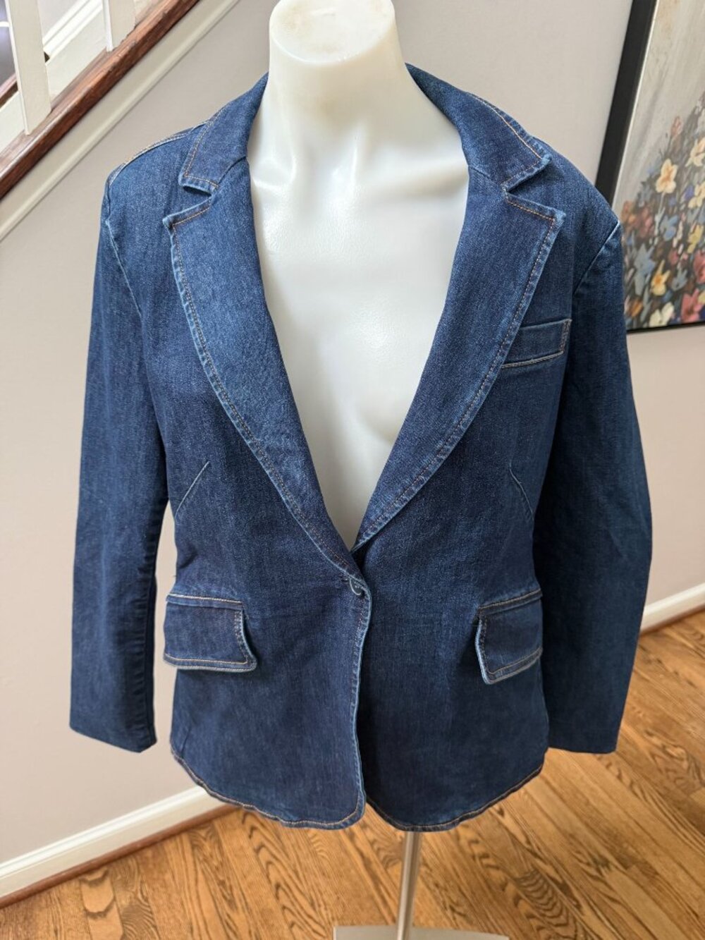 GAP Denim Blazer Jacket Medium Indigo Size 14 - Picture 2 of 3
